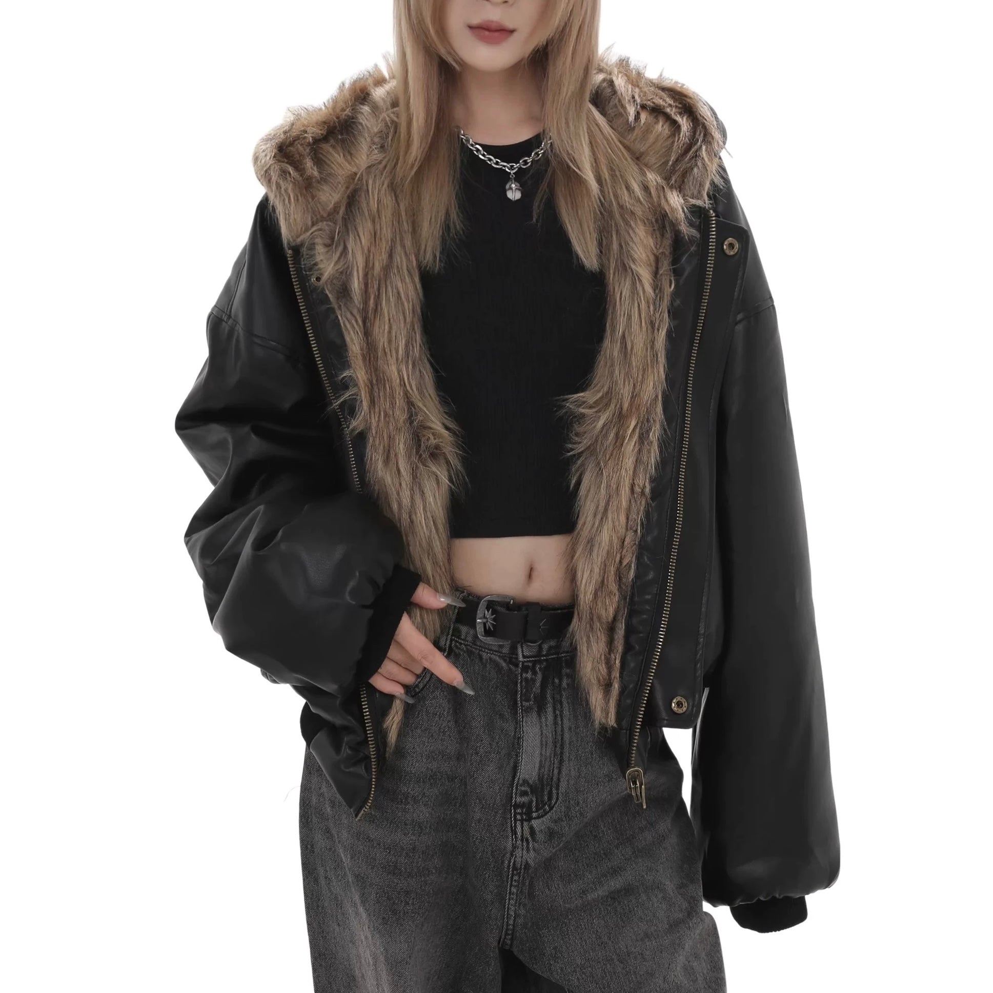 フェイクファーレザージャケット SS-000566