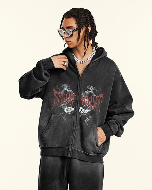 ヴィンテージ ウォッシュ グラフィックジップパーカー SS-000730