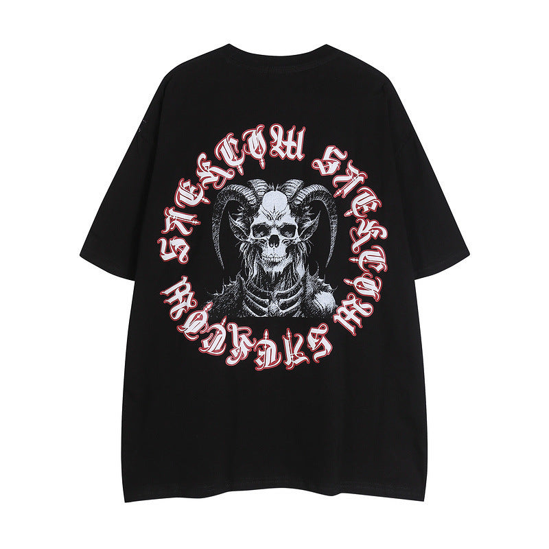 【2color】ゴシックロゴ×スカルアートTシャツ|個性派ストリートスタイル SS-000298
