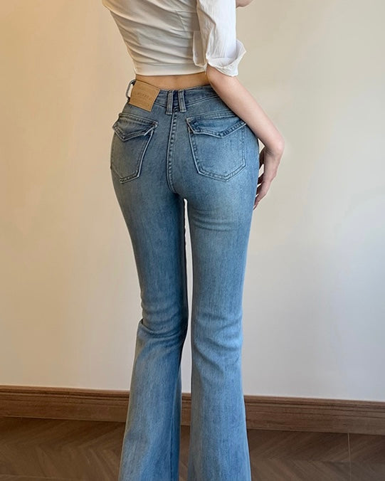 【骨盤パッド入り】MOMO DENIM ライトブルー フレアデニム SS-000663