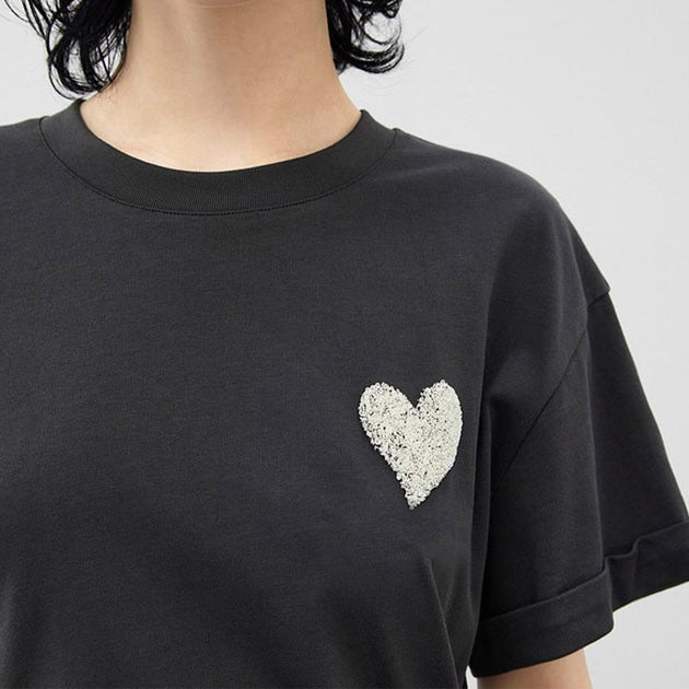 黒ハートワンピース|スリットデザイン×シンプル可愛いTシャツワンピ SS-000235