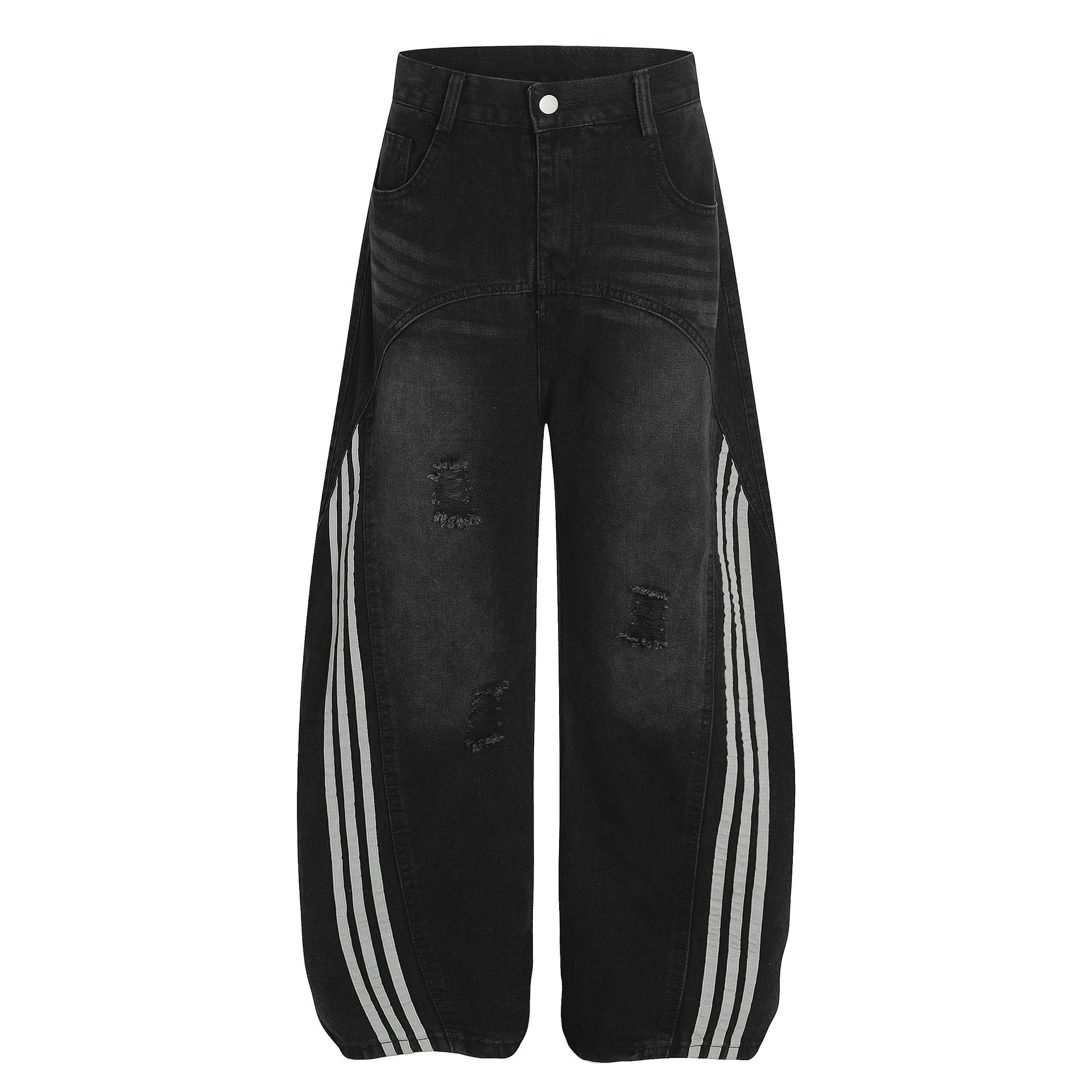 【2color】サイドライン×ダメージ加工 ワイドデニムパンツ SS-000296