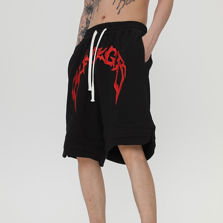 【2color】アーチロゴスウェットハーフパンツ ストリート系ショーツ ユニセックス SS-000315