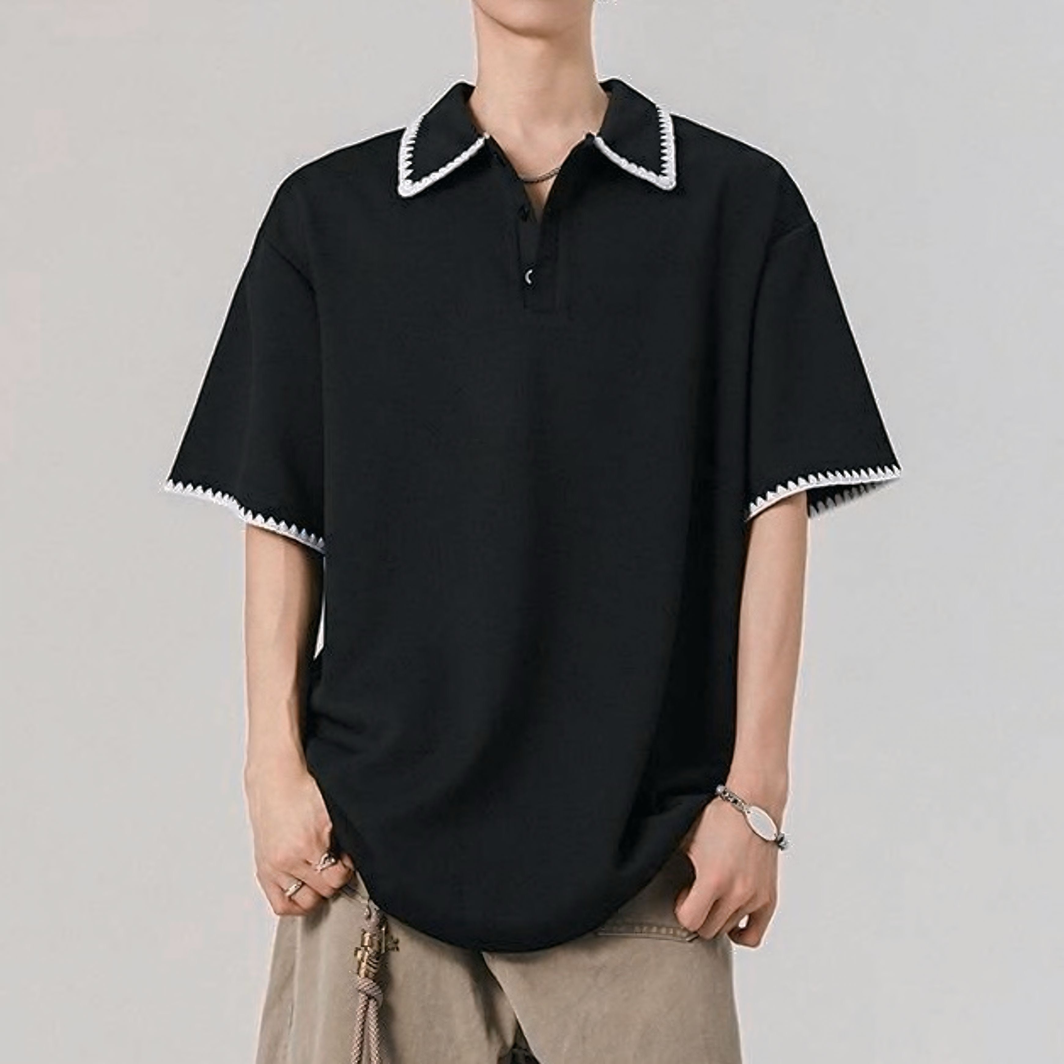 【2color】バイカラーステッチ入りオーバーポロ SS-000149