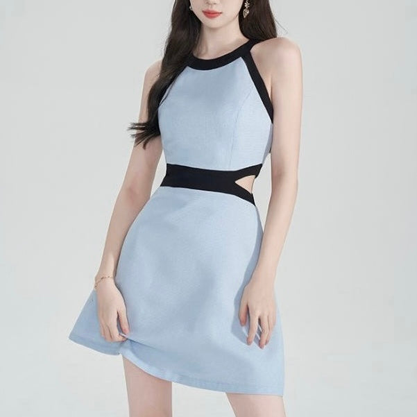 【2color】ハイウエスト切り替えミニワンピース セクシー韓国ファッション SS-000217
