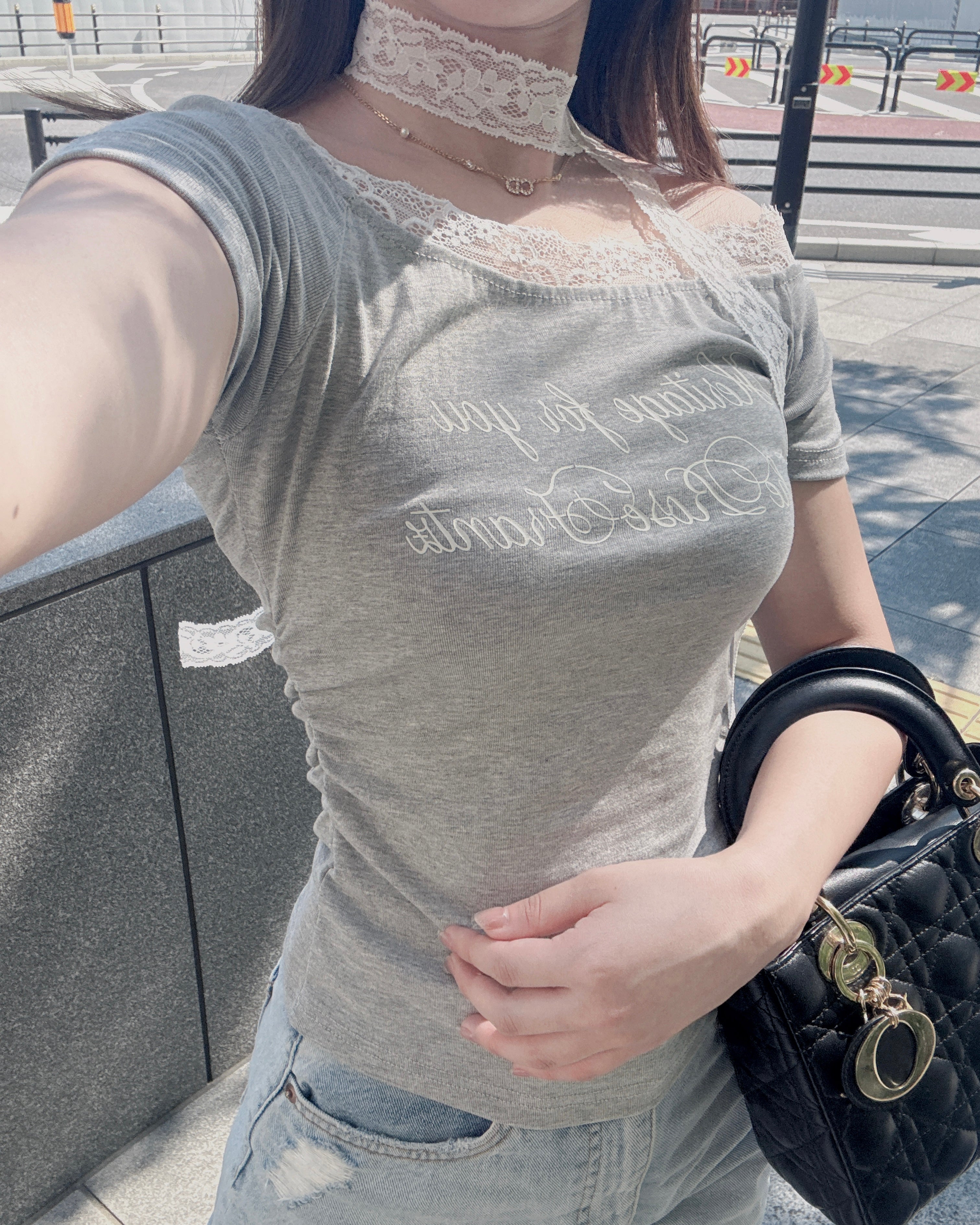 レース付き オフショル Tシャツ SS-000388