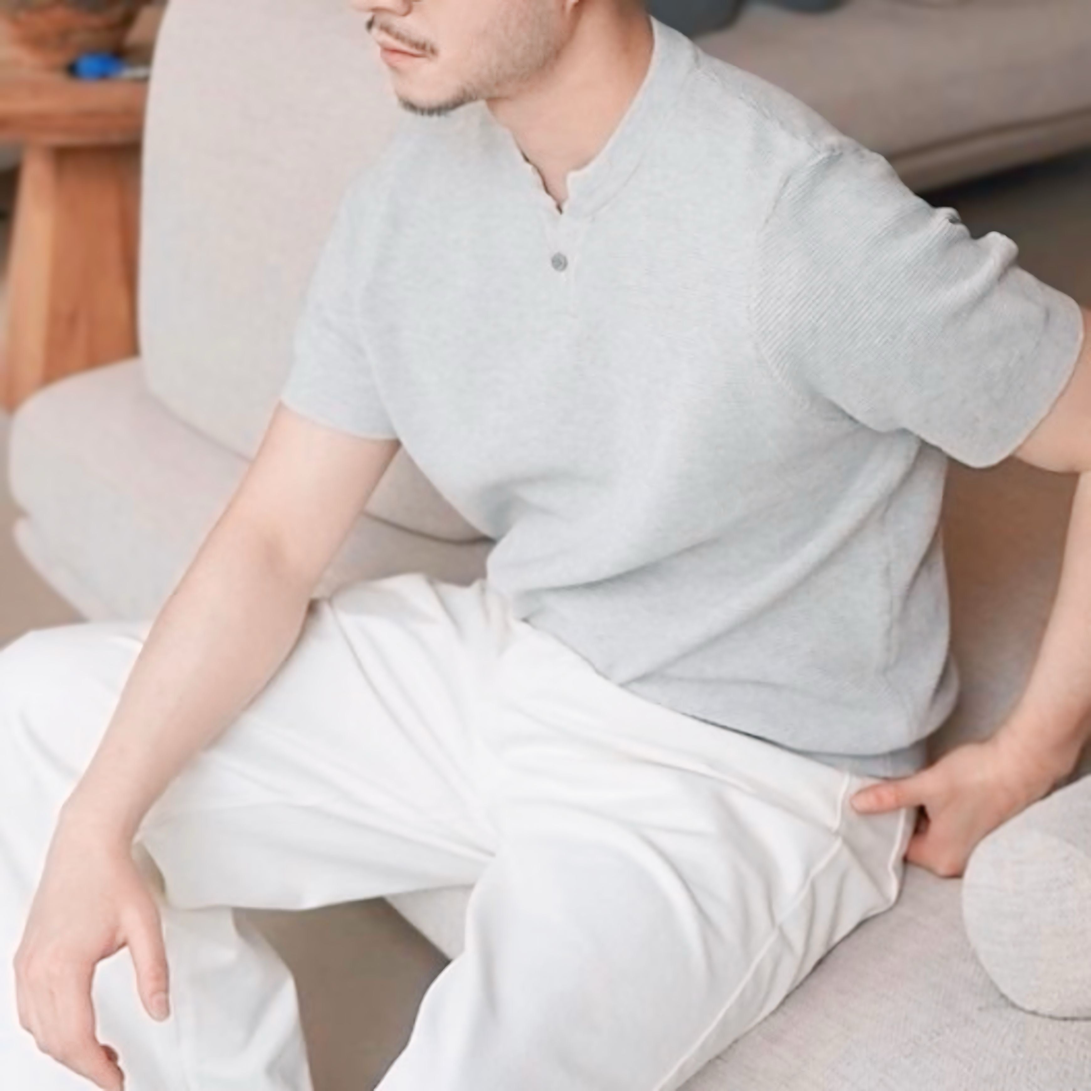 【4color】上質コットンのバンドカラー半袖ニットポロ SS-000144