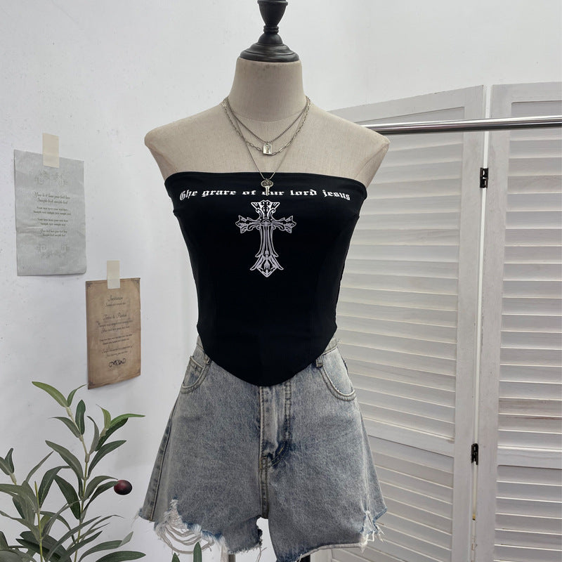 ストリート系 クロスプリント チューブトップ SS-000361