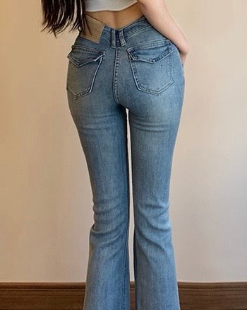 【骨盤パッド入り】MOMO DENIM ライトブルー フレアデニム SS-000663