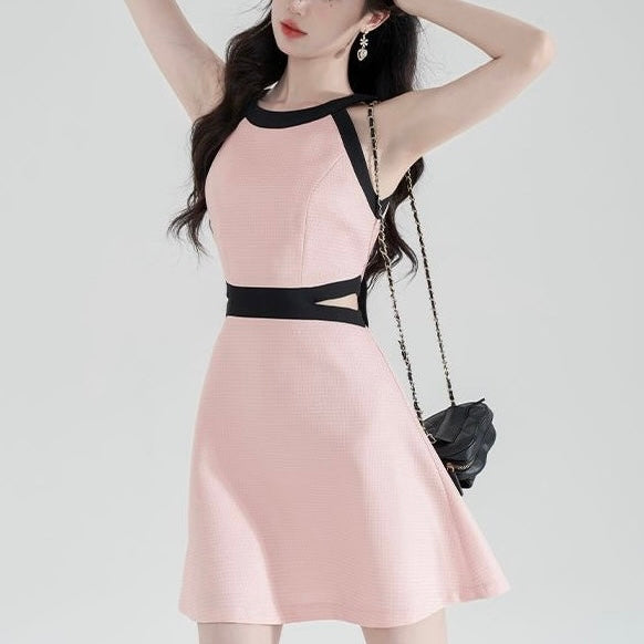 【2color】ハイウエスト切り替えミニワンピース セクシー韓国ファッション SS-000217