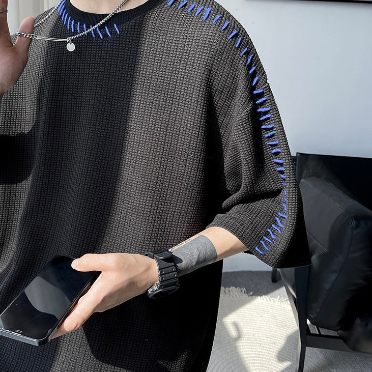 【3color】ワッフル編み ディテール映えるステッチTシャツ SS-000160