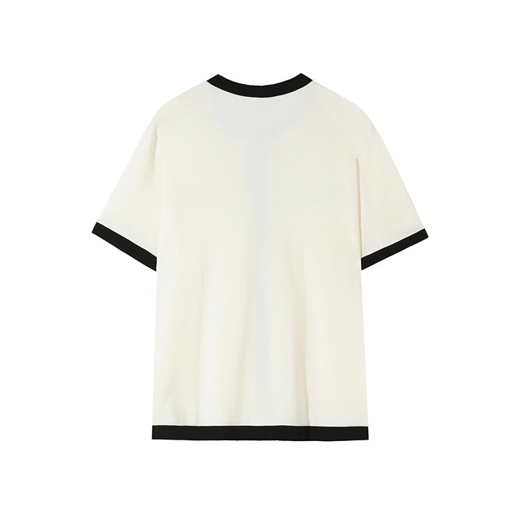 【2color】モノトーン配色 カーデ風Tシャツ SS-000126