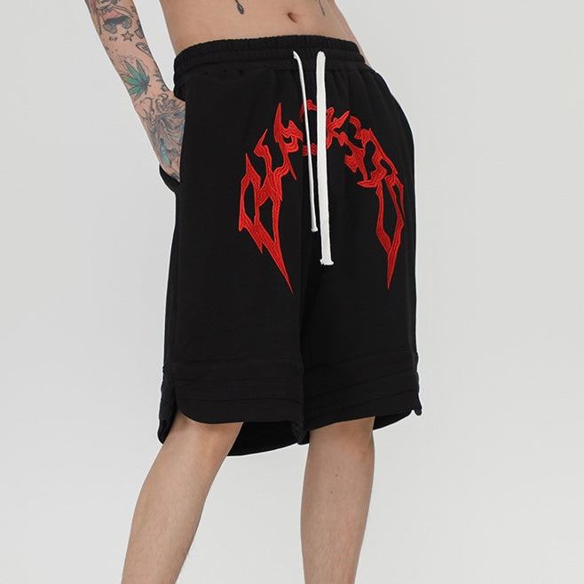 【2color】アーチロゴスウェットハーフパンツ ストリート系ショーツ ユニセックス SS-000315