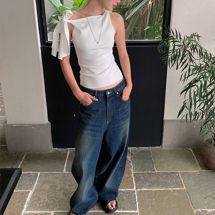 【2color】片肩リボンタンクトップ|アシンメトリー×美シルエット SS-000267