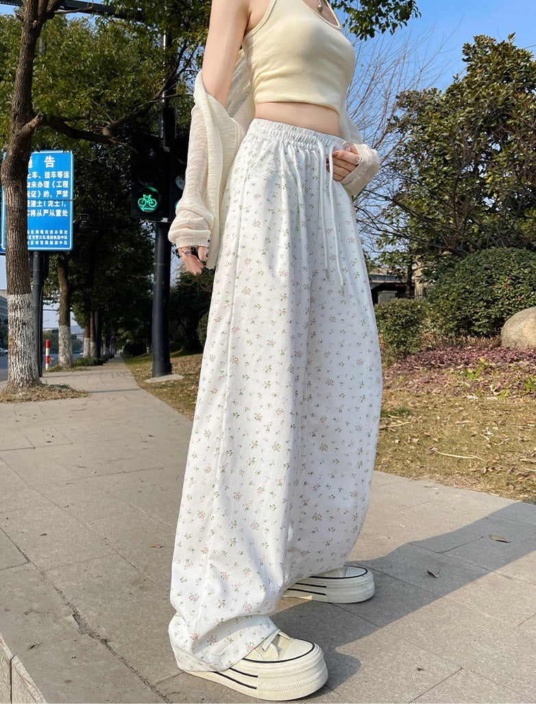 【3color】花柄ルーズパンツ ハイウエスト ゆったりリラックスパンツ SS-000226