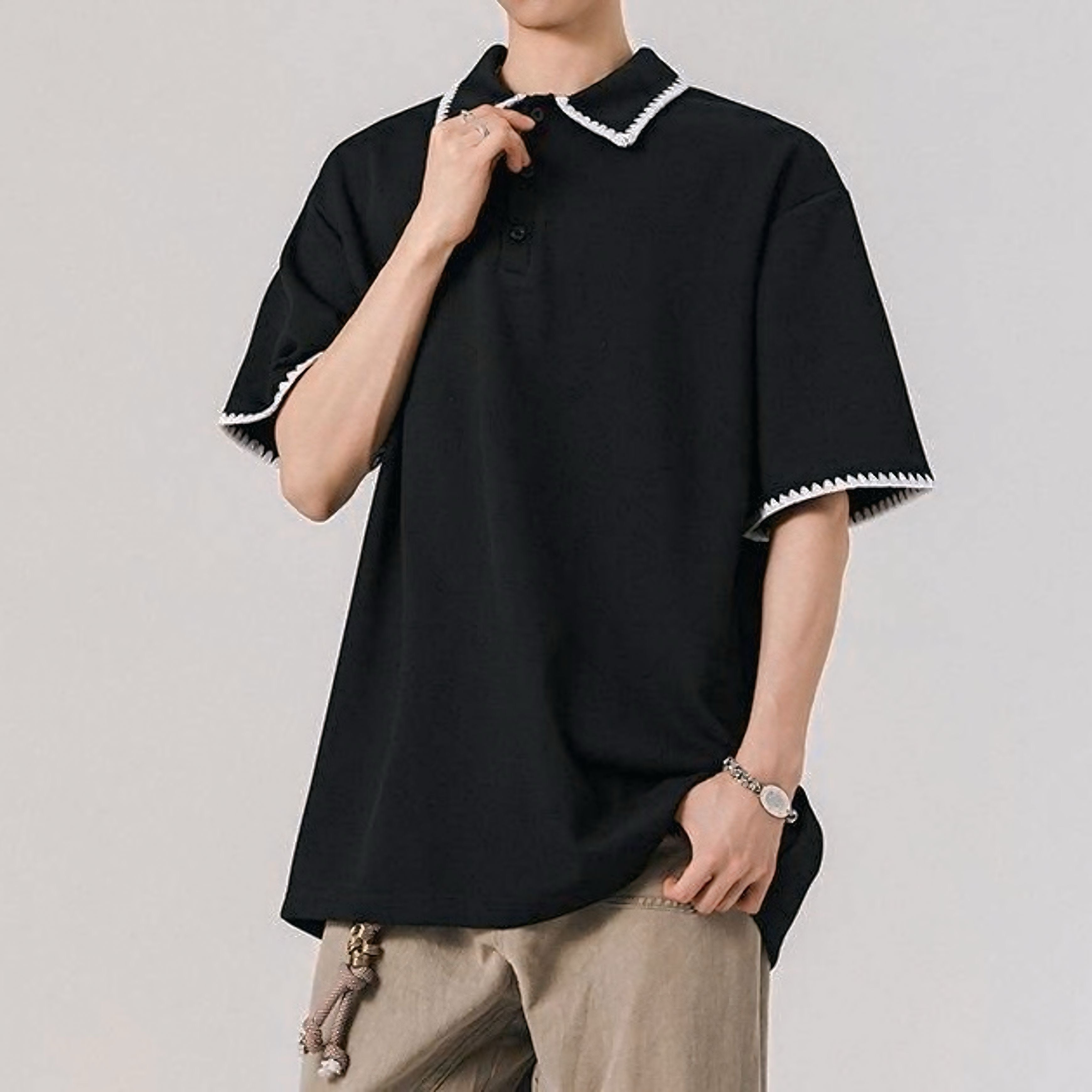 【2color】バイカラーステッチ入りオーバーポロ SS-000149
