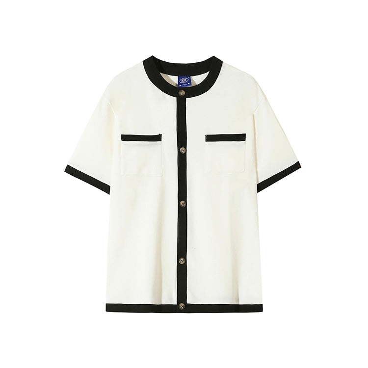 【2color】モノトーン配色 カーデ風Tシャツ SS-000126