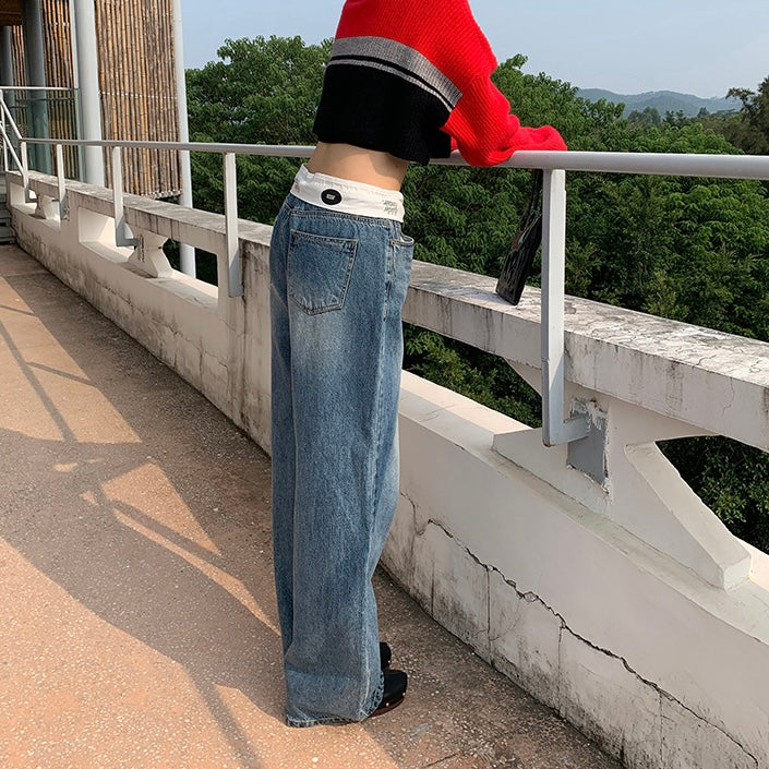 ゆるストレートデニムパンツ|腰履き風ローライズ&ヴィンテージブルー SS-000265
