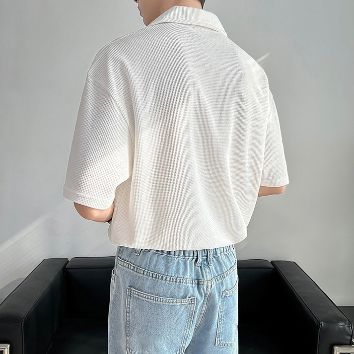 【3color】韓国風 ニット風半袖シャツ SS-000133