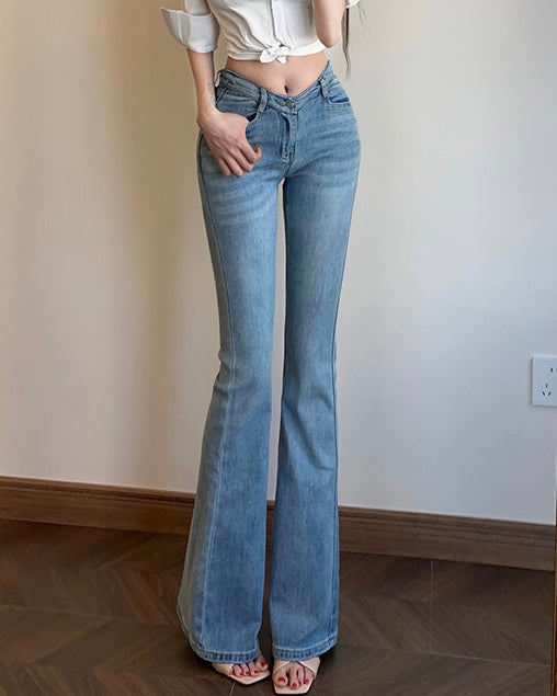 【骨盤パッド入り】MOMO DENIM ライトブルー フレアデニム SS-000663