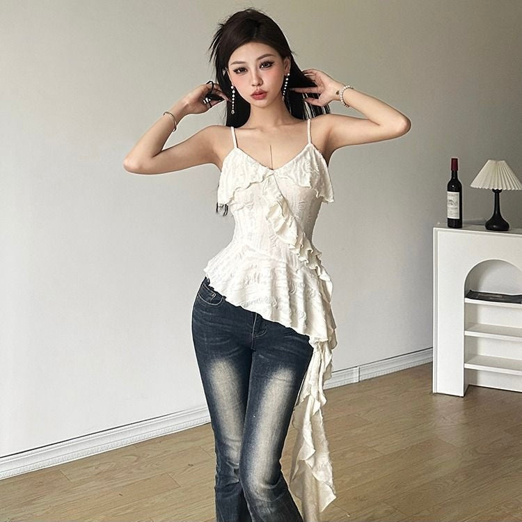 【3color】クラッシュ加工風フリルキャミ ビンテージライク SS-000204