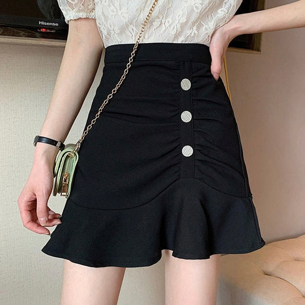 ボタン付きフレアミニスカート ハイウエスト SS-000409