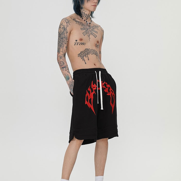 【2color】アーチロゴスウェットハーフパンツ ストリート系ショーツ ユニセックス SS-000315