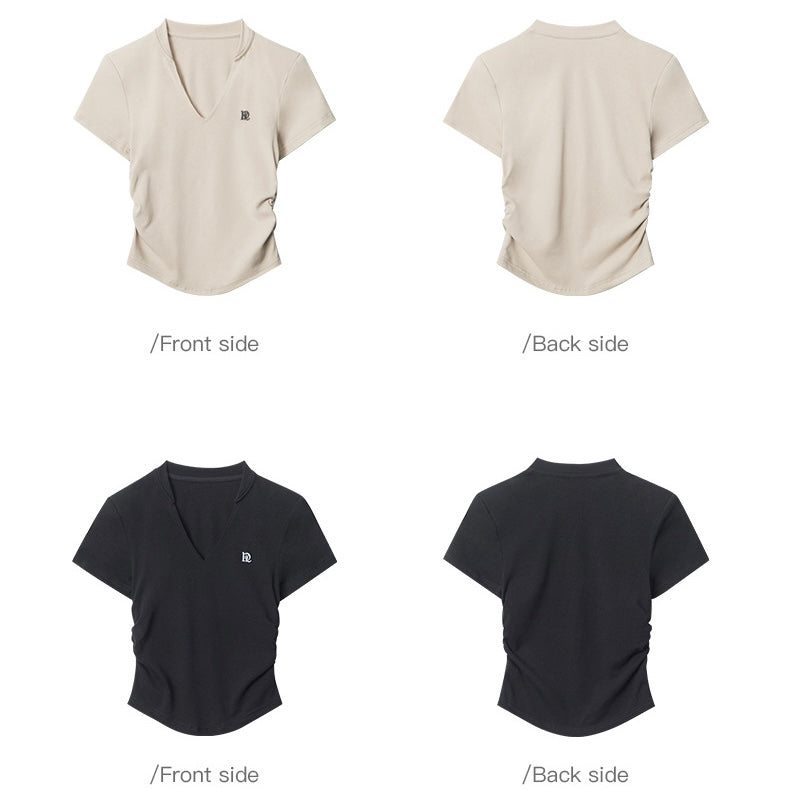 【2color】ショート丈VネックTシャツ|ロゴ入りベーシックデザイン SS-000257