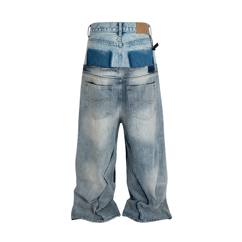 【2color】ツートーン デニムワイドパンツ ヴィンテージ加工 SS-000341