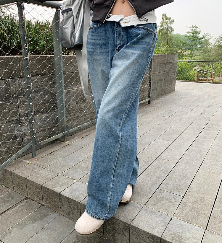 ゆるストレートデニムパンツ|腰履き風ローライズ&ヴィンテージブルー SS-000265