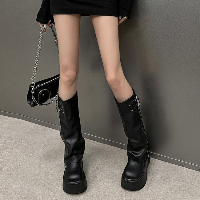 ダブルバックル厚底ロングブーツ SS-000448