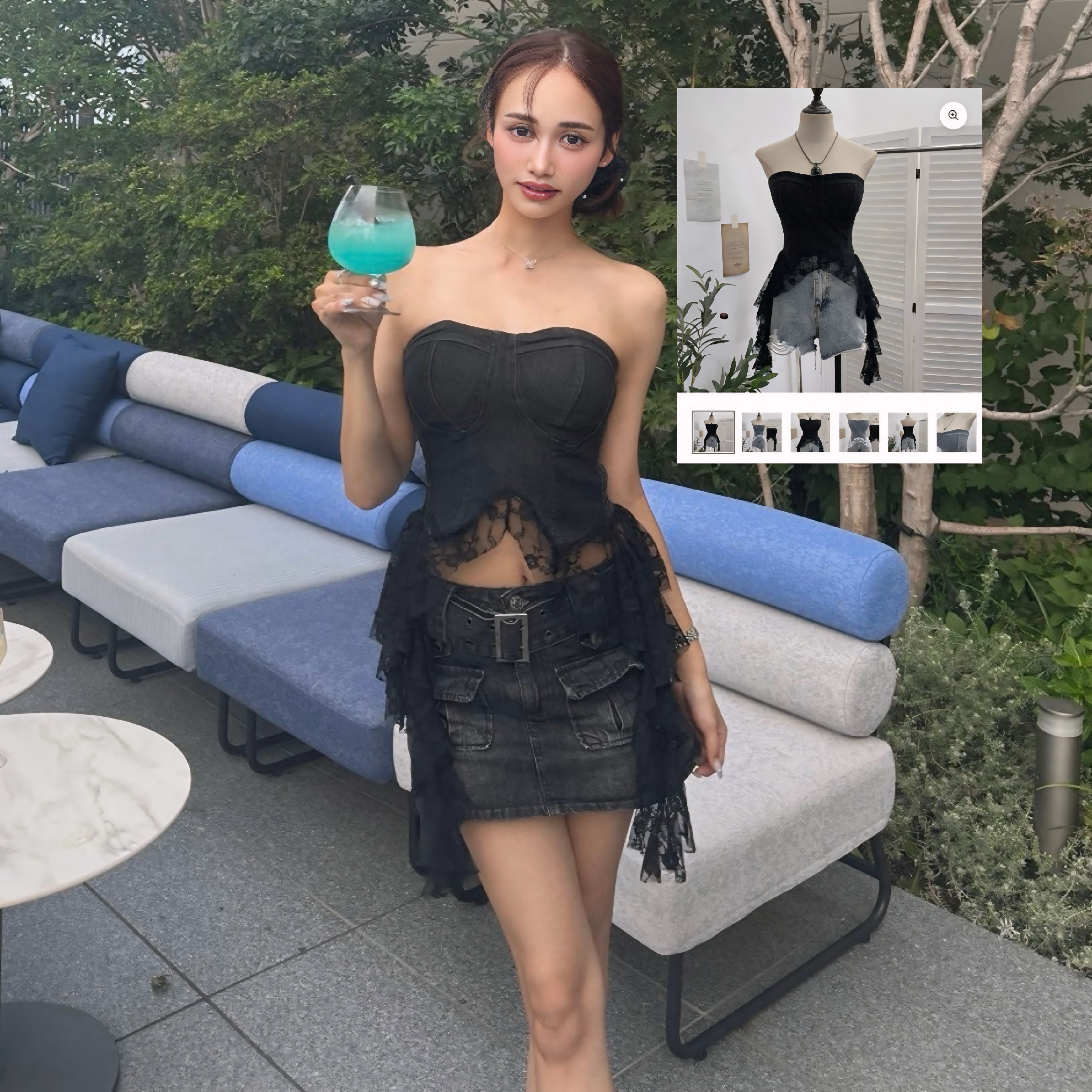 レース付き デニムベアトップ SS-000378