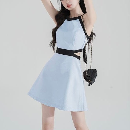 【2color】ハイウエスト切り替えミニワンピース セクシー韓国ファッション SS-000217