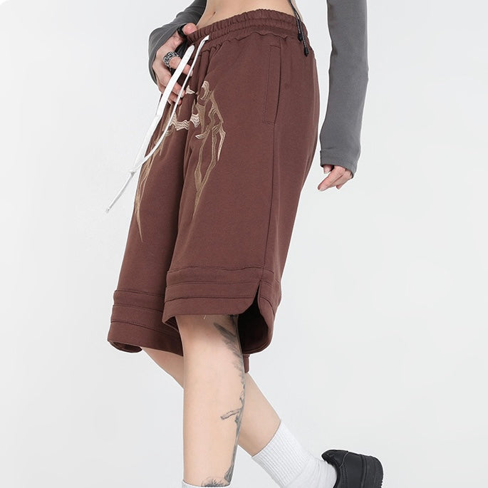 【2color】アーチロゴスウェットハーフパンツ ストリート系ショーツ ユニセックス SS-000315