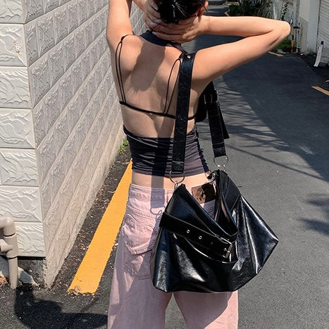 【2color】ブラックメッシュホルタートップス|夏の肌見せコーデ SS-000269
