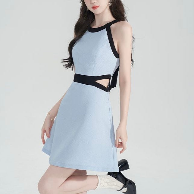 【2color】ハイウエスト切り替えミニワンピース セクシー韓国ファッション SS-000217