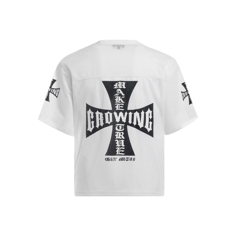 【3color】ロゴ入りメッシュTシャツ|オーバーサイズ×バッククロスデザイン|ユニセックスアイテム SS-000300