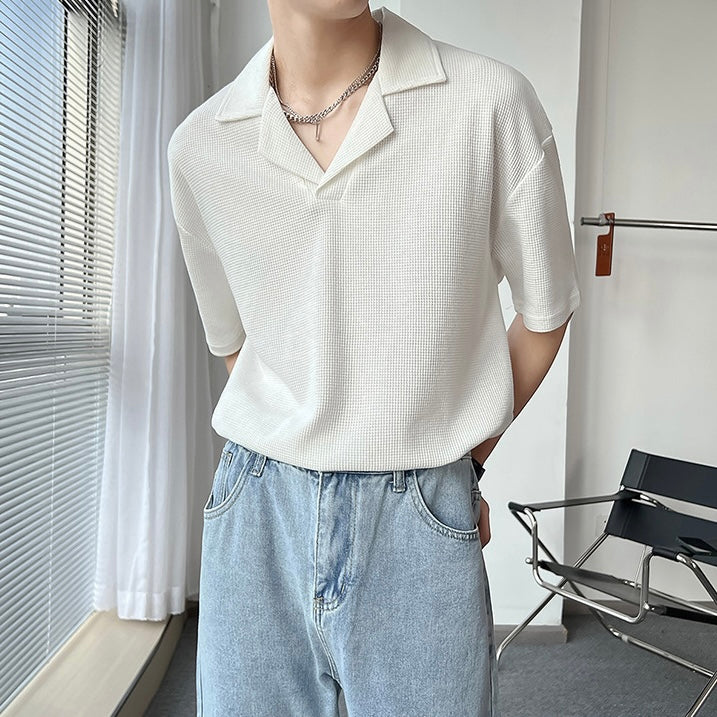 【3color】韓国風 ニット風半袖シャツ SS-000133