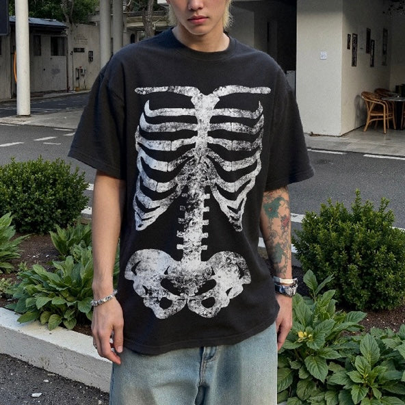 スケルトンプリントTシャツ ユニセックス オーバーサイズ ストリート系 SS-000333