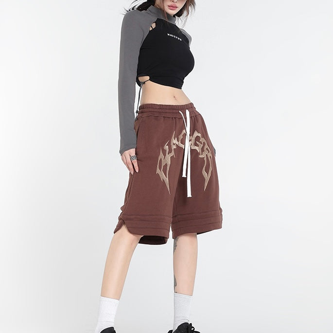 【2color】アーチロゴスウェットハーフパンツ ストリート系ショーツ ユニセックス SS-000315