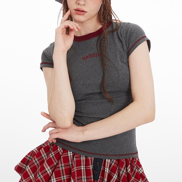 配色パイピングコンパクトTシャツ 細見えシルエット SS-000280
