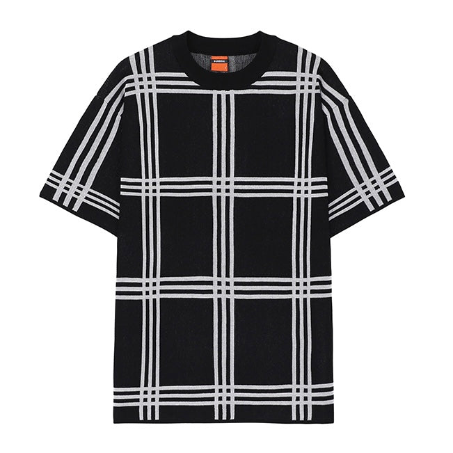 【2color】 格子柄 大人カジュアル半袖ニットTシャツ SS-000130