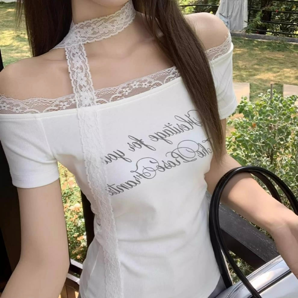 レース付き オフショル Tシャツ SS-000388