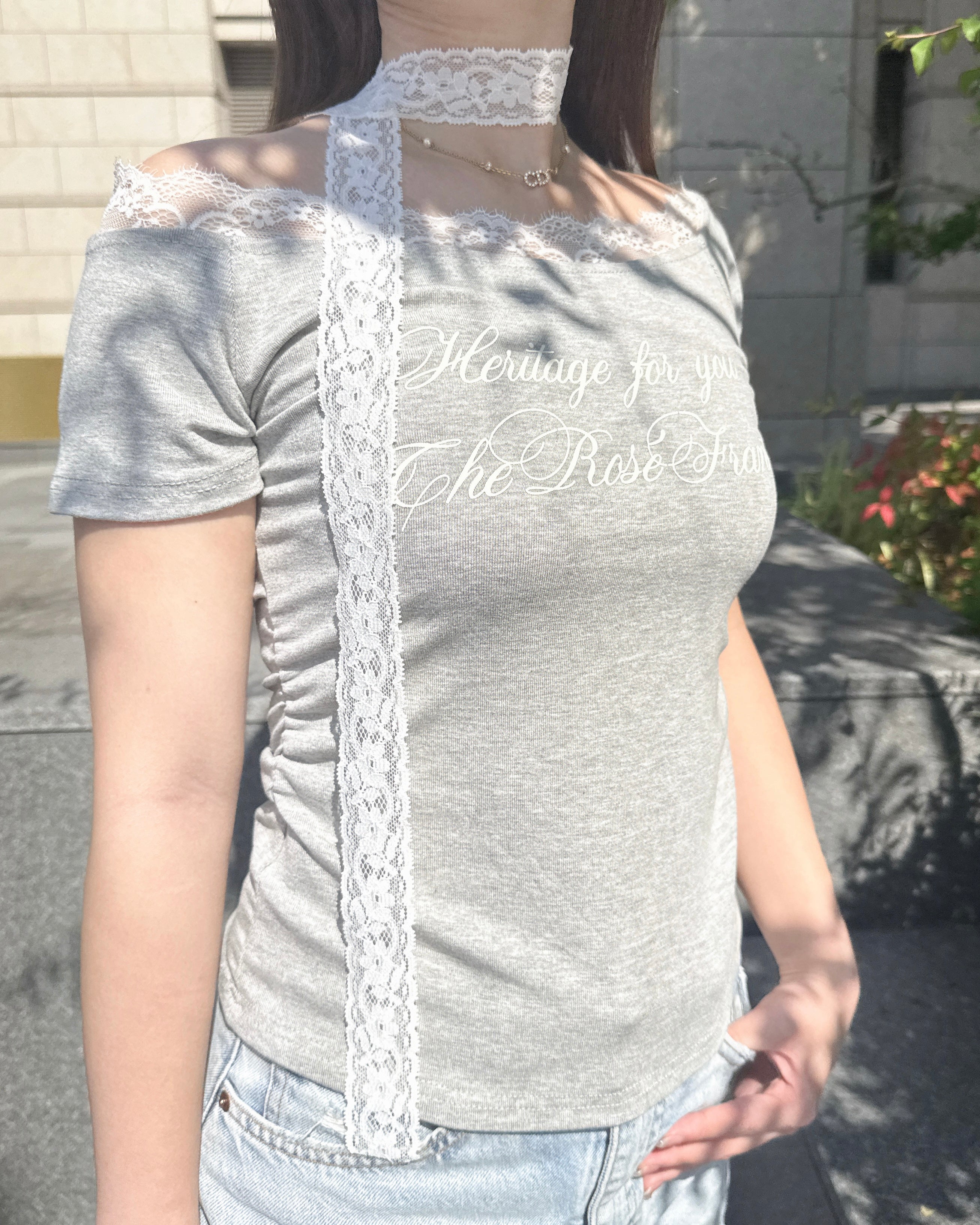 レース付き オフショル Tシャツ SS-000388