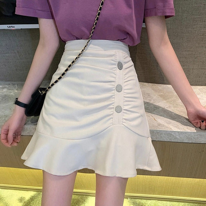 ボタン付きフレアミニスカート ハイウエスト SS-000409