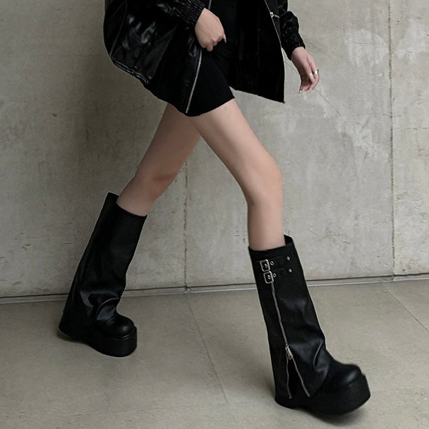 ダブルバックル厚底ロングブーツ SS-000448