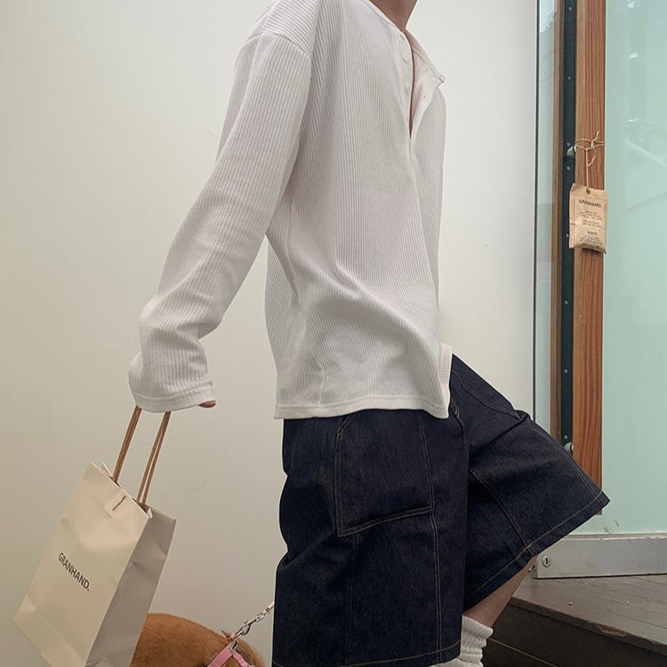 【2color】ワッフルヘンリーネック 長袖カットソー SS-000163