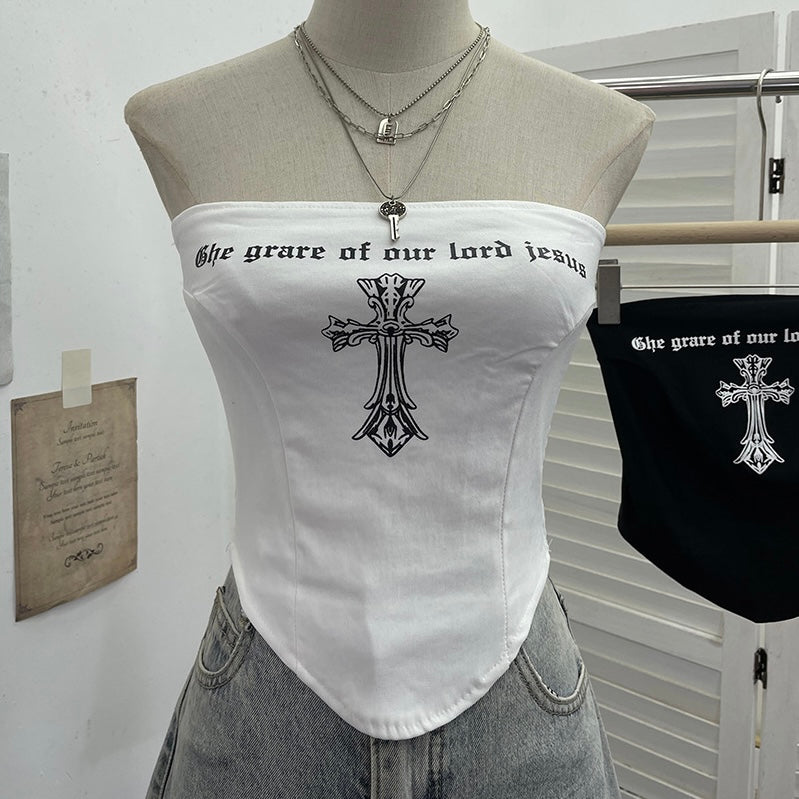 ストリート系 クロスプリント チューブトップ SS-000361