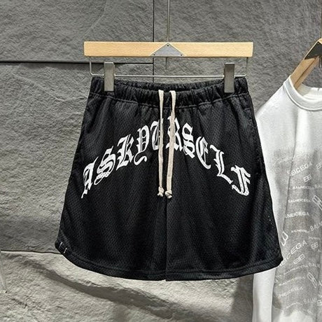 ロゴ入りメッシュハーフパンツ|黒 ストリート系ショーツ SS-000313