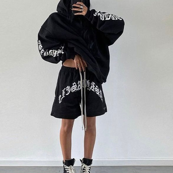 ロゴ入りメッシュハーフパンツ|黒 ストリート系ショーツ SS-000313